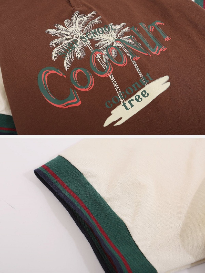 T Shirts Aelfric Eden Coconut Tree Print Polo Tee Cafe | ATE-97788755